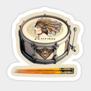 Snare Drum + Drumsticks + Art Nouveau = Graceful Beat Sticker